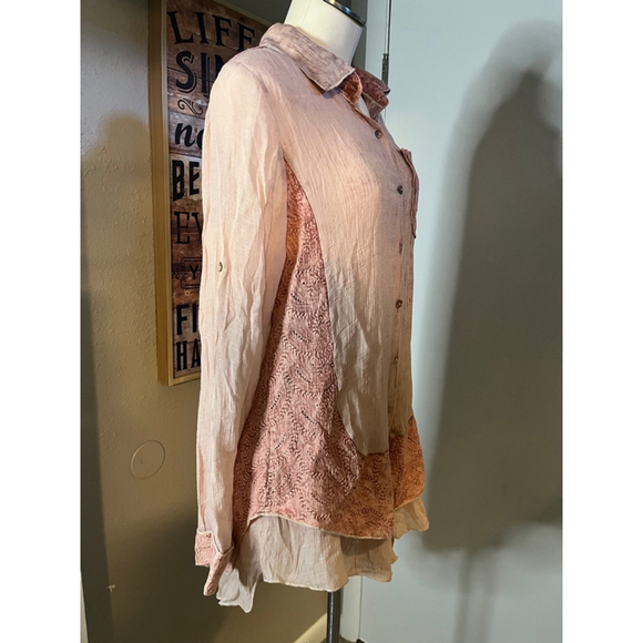 nwt womens coral pink blouse lacy design roll tab size med - Picture 12 of 16